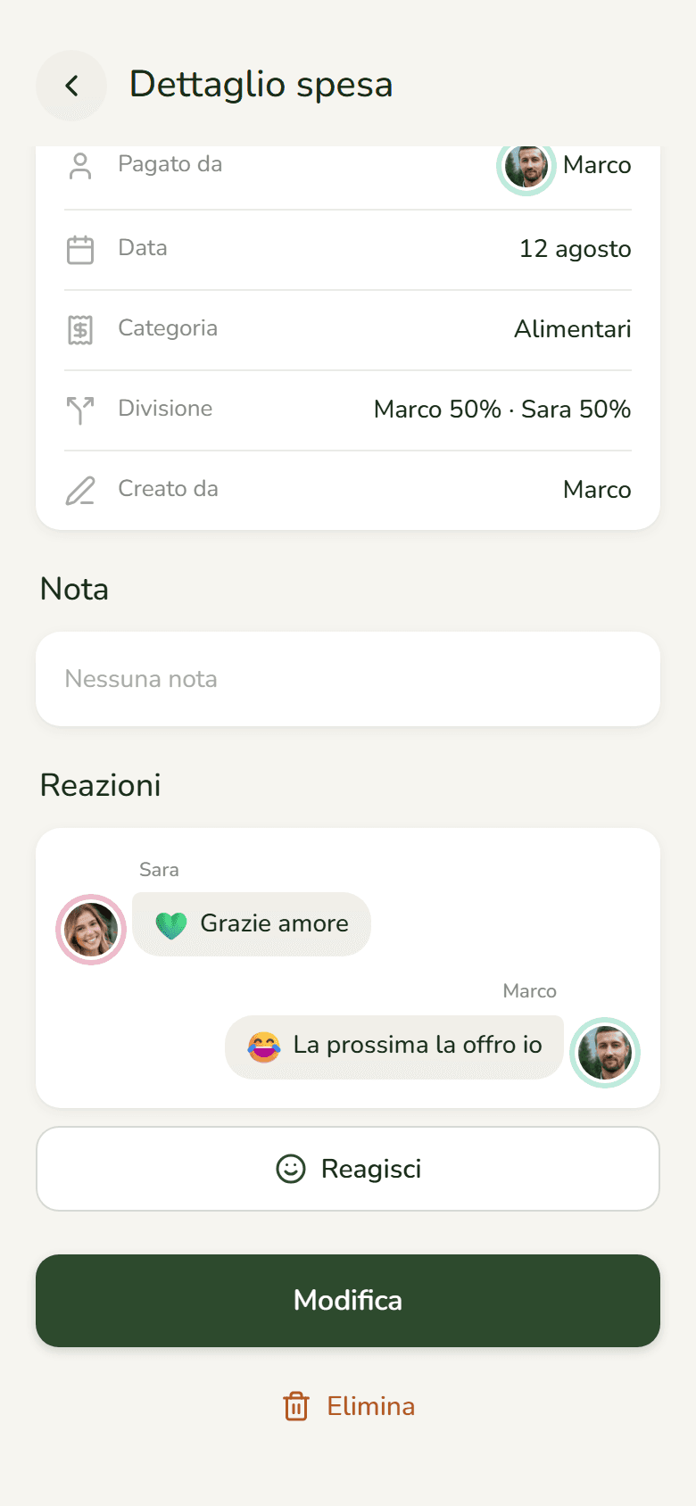 Una reazione con bigliettino su una spesa