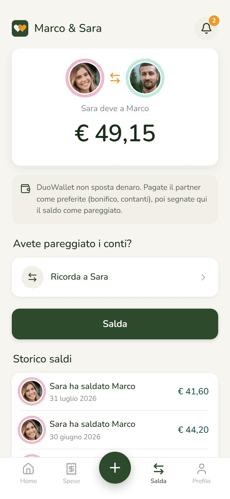 Saldate quando volete.